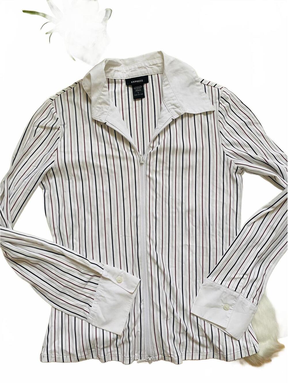 Express Women's Striped Long Sleeve Blouse Shirt, Size Large